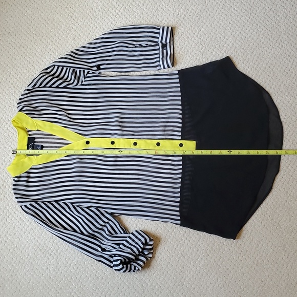BCX Sheer Top, Size S, Long Sleeves, Striped Black&White with Yellow Detail. - Picture 5 of 12